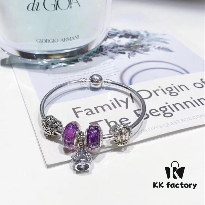 Pandora Pandora Purple Hollow Crown Crown New Arrival! One-to-one Perfect Craftsmanship with Counter Materials, Quality Comparable to Counter! Brilliant Purple Silver Wire Faceted Glass, Hollow Love Kiss, Crown, S925 Silver with Original Counter Packaging!