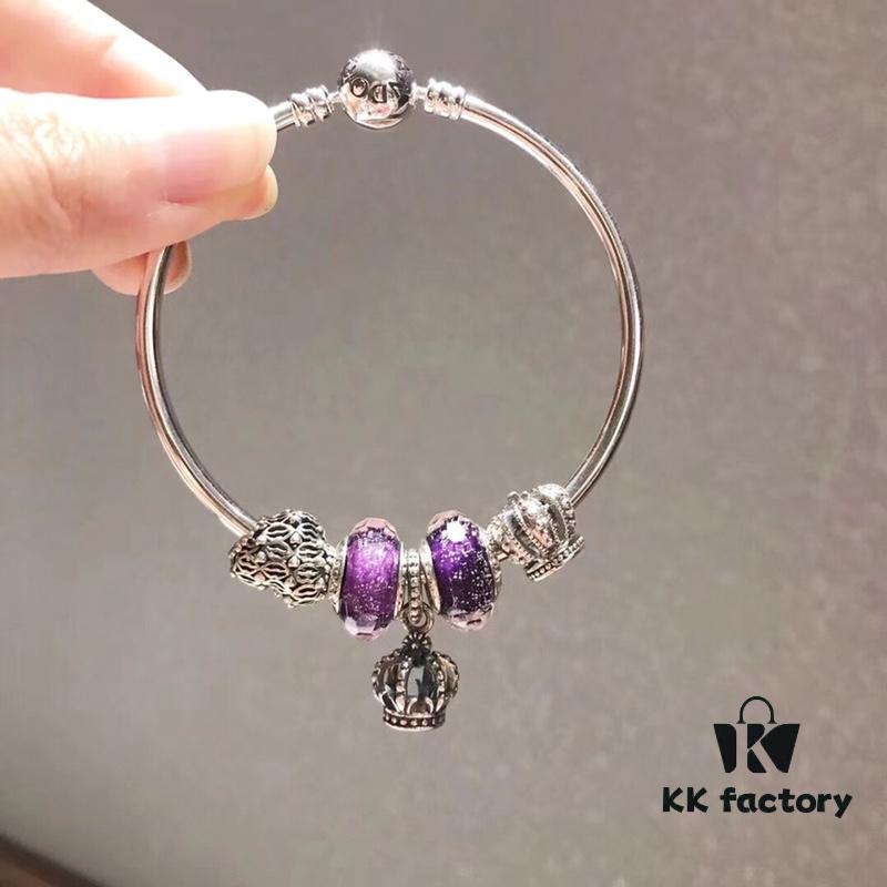 Pandora Pandora Purple Hollow Crown Crown New Arrival! One-to-one Perfect Craftsmanship with Counter Materials, Quality Comparable to Counter! Brilliant Purple Silver Wire Faceted Glass, Hollow Love Kiss, Crown, S925 Silver with Original Counter Packaging!