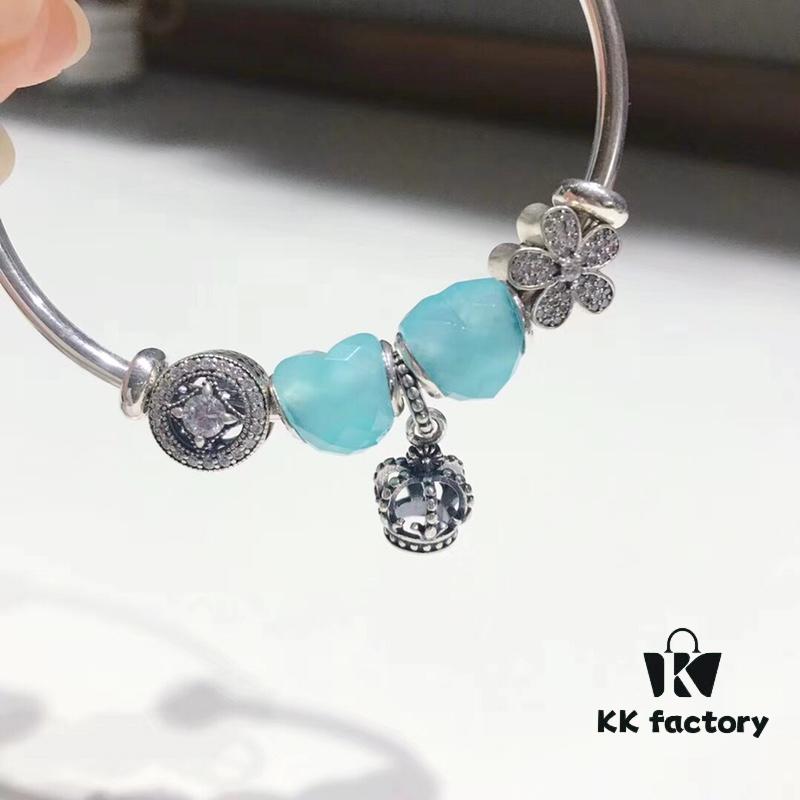 Pandora Pandora Mint Heart Crown New Arrival! Faceted Glass Mint Heart, Sparkling Diamond Coin Bead, Diamond Cherry Blossom, Hollow Crown, S925 Silver with Original Packaging