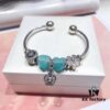 Pandora Pandora Mint Heart Crown New Arrival! Faceted Glass Mint Heart, Sparkling Diamond Coin Bead, Diamond Cherry Blossom, Hollow Crown, S925 Silver with Original Packaging