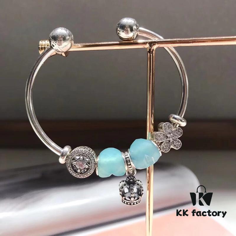 Pandora Pandora Mint Heart Crown New Arrival! Faceted Glass Mint Heart, Sparkling Diamond Coin Bead, Diamond Cherry Blossom, Hollow Crown, S925 Silver with Original Packaging