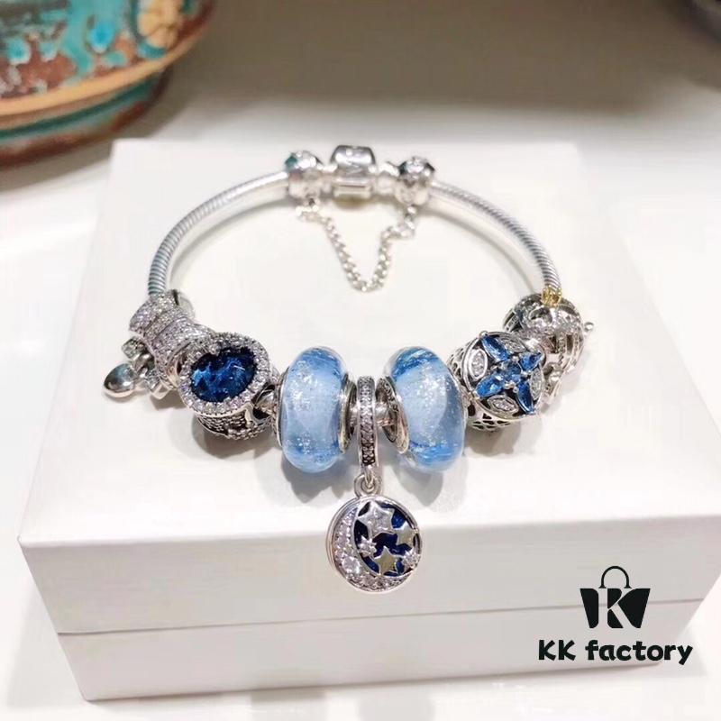 Revival! [Purchasing Level] Pandora New Arrival Blue Galaxy Series! Glow-in-the-Dark Silver Wire Blue Glass Bead, Sparkling Snowflakes, Cross Snowflake, Fairy Tale Pumpkin Carriage, Bow, Custom Made with S925 Sterling Silver, Quality Comparable to Counter Products, Welcome Comparison with Official Counter! Comes with Original Counter Packaging!