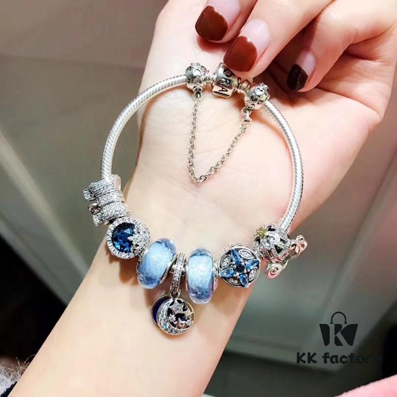 Revival! [Purchasing Level] Pandora New Arrival Blue Galaxy Series! Glow-in-the-Dark Silver Wire Blue Glass Bead, Sparkling Snowflakes, Cross Snowflake, Fairy Tale Pumpkin Carriage, Bow, Custom Made with S925 Sterling Silver, Quality Comparable to Counter Products, Welcome Comparison with Official Counter! Comes with Original Counter Packaging!