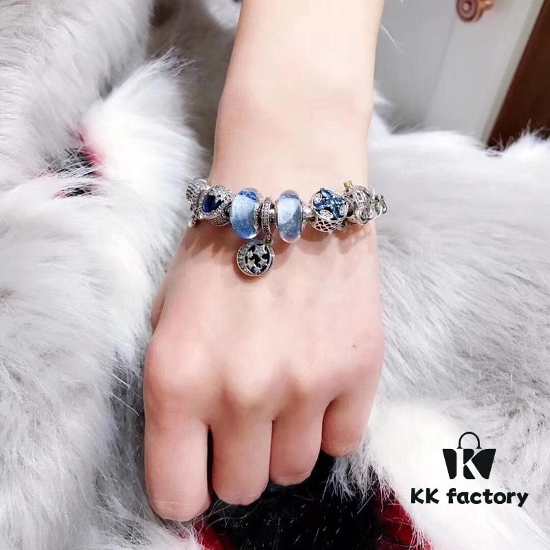 Revival! [Purchasing Level] Pandora New Arrival Blue Galaxy Series! Glow-in-the-Dark Silver Wire Blue Glass Bead, Sparkling Snowflakes, Cross Snowflake, Fairy Tale Pumpkin Carriage, Bow, Custom Made with S925 Sterling Silver, Quality Comparable to Counter Products, Welcome Comparison with Official Counter! Comes with Original Counter Packaging!