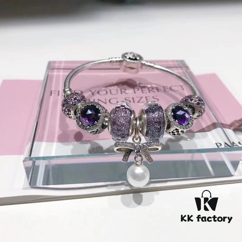 Pandora Pandora Imported Iridescent Purple Pearl Bowknot New Arrival! Top Grade Available, Compatible with Official Counter Cleaning! Made with Authentic Counter Materials for Perfect One-to-One Replication!