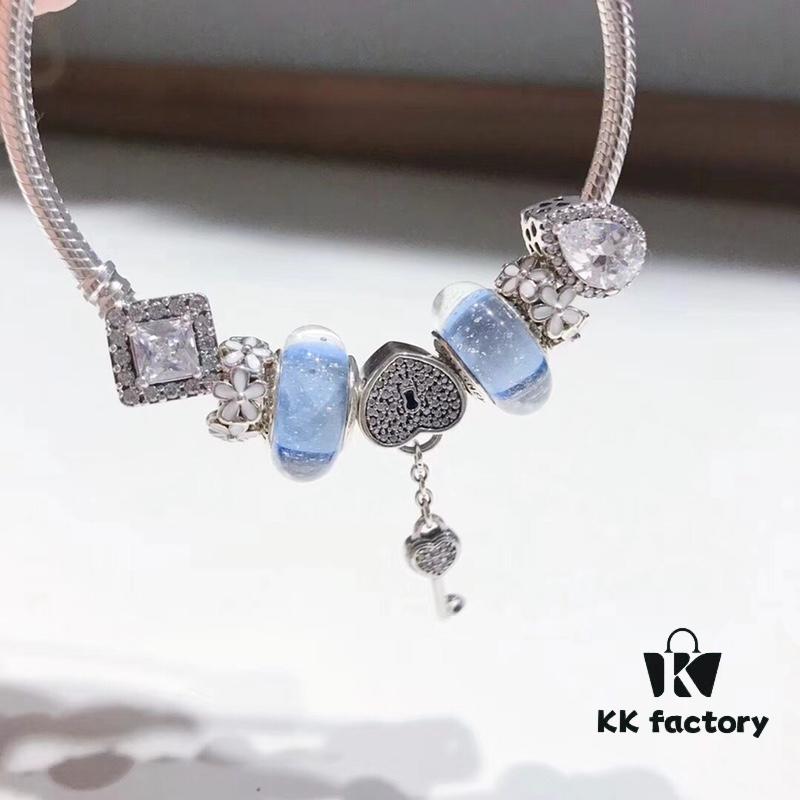 Pandora Night Glow Blue Sparkling Diamond Key Pendant Necklace – New Arrival, Premium Replication with Authentic Materials
