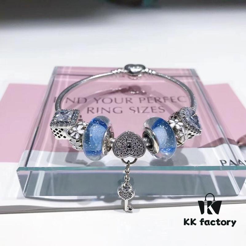 Pandora Night Glow Blue Sparkling Diamond Key Pendant Necklace – New Arrival, Premium Replication with Authentic Materials