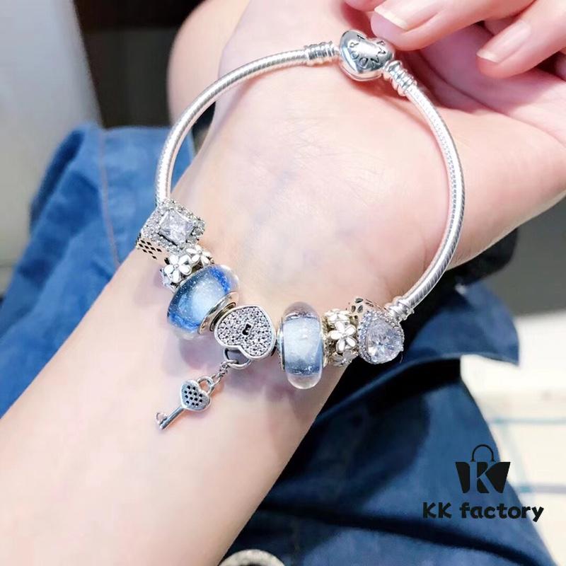 Pandora Night Glow Blue Sparkling Diamond Key Pendant Necklace – New Arrival, Premium Replication with Authentic Materials