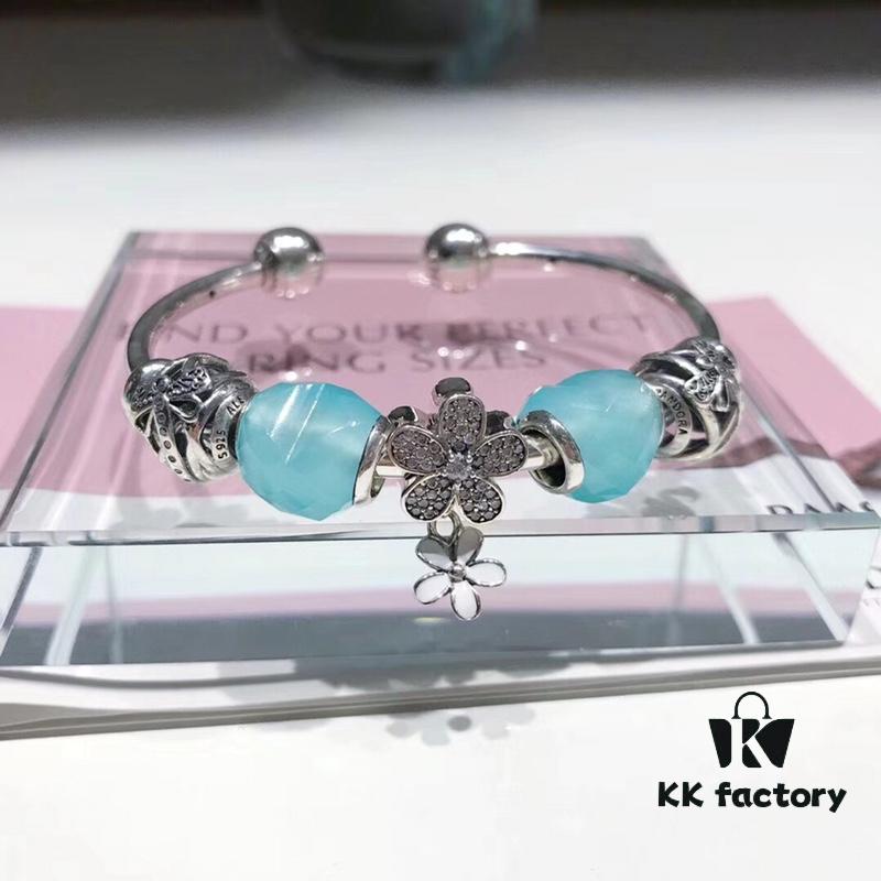 Pandora Mint Heart Sparkling Diamond Daisy New Arrival! Fresh Mint Faceted Heart Glass, Hollow Dreamy Dragonfly Bead, Sparkling Diamond Daisy Pendant, S925 Silver with Boutique Packaging!
