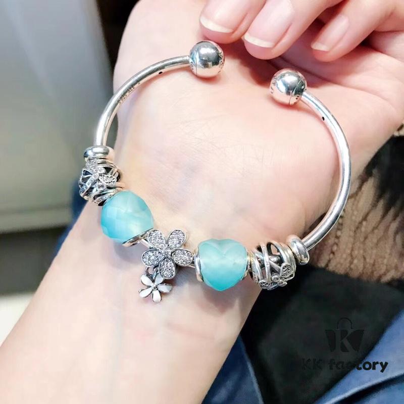 Pandora Mint Heart Sparkling Diamond Daisy New Arrival! Fresh Mint Faceted Heart Glass, Hollow Dreamy Dragonfly Bead, Sparkling Diamond Daisy Pendant, S925 Silver with Boutique Packaging!