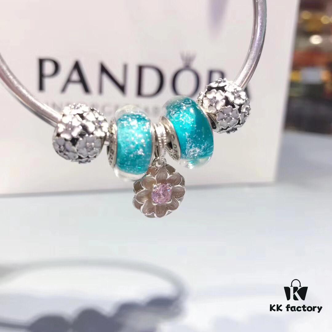 Pandora Night Glow Mint Pink Diamond Flower Blossom Pendant - New Arrival