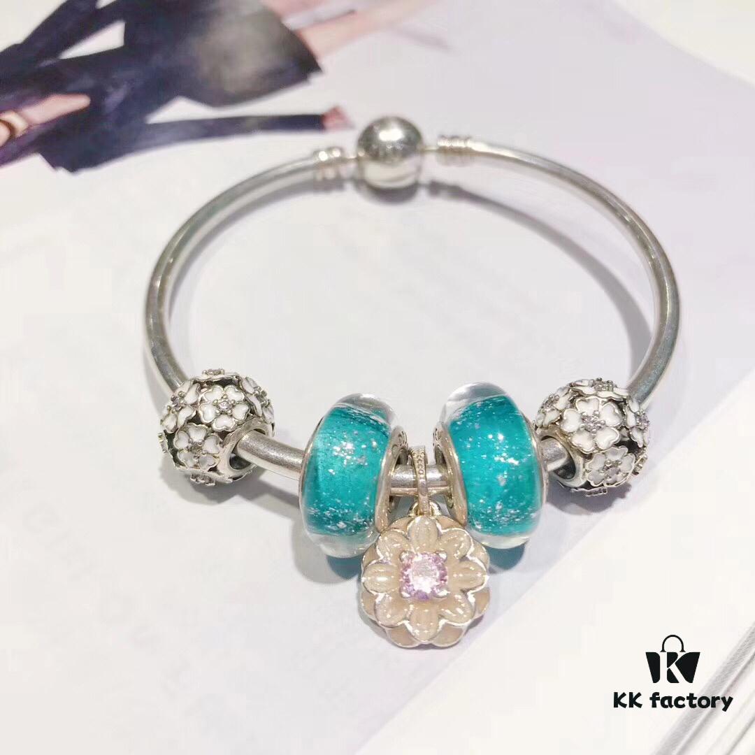 Pandora Night Glow Mint Pink Diamond Flower Blossom Pendant - New Arrival