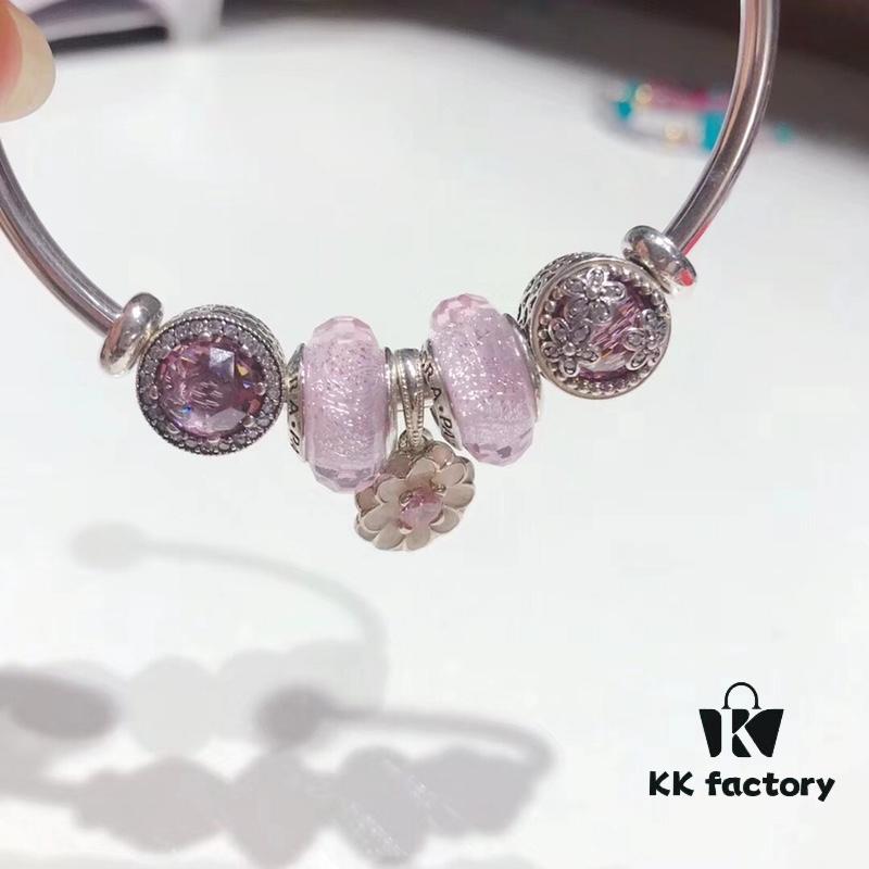 Pandora Pandora Silver Wire Pink Glitter ✨ Flower 🌺 New Arrival! Highest Quality on Market, Perfectly Crafted with Authentic Counter Materials