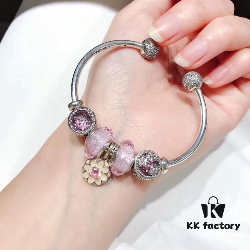 Pandora Pandora Silver Wire Pink Glitter ✨ Flower 🌺 New Arrival! Highest Quality on Market, Perfectly Crafted with Authentic Counter Materials