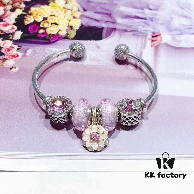 Pandora Pandora Silver Wire Pink Glitter ✨ Flower 🌺 New Arrival! Highest Quality on Market, Perfectly Crafted with Authentic Counter Materials