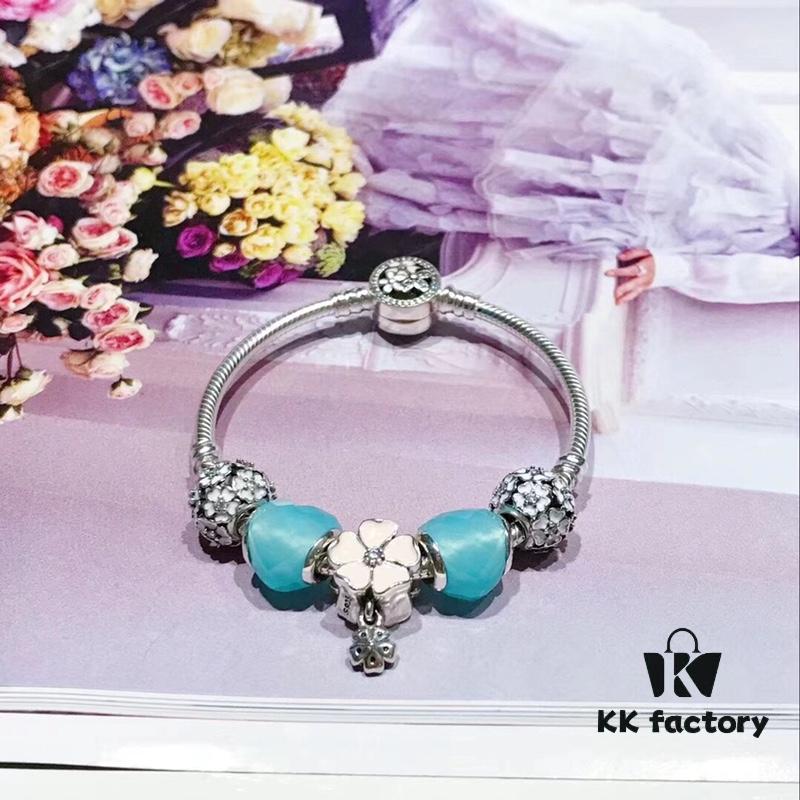 Pandora Fresh Mint Heart Pink Flower Charm