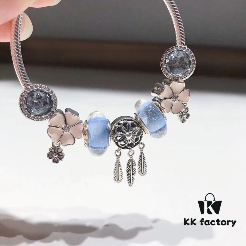 Pandora Ice Blue and Elegant Pink Romantic Dream Catcher New Arrival! Perfect 1:1 Craftsmanship with Store-Quality Materials, Comparable to Authentic Counter Quality! Featuring Ice Blue Glow-in-the-Dark Glass Bead, Elegant Pink Flower 🌸, Sparkling Ice Blue Heart ✨, Dreamy Dream Catcher Design, Made in S925 Sterling Silver with Original Boutique Packaging!
