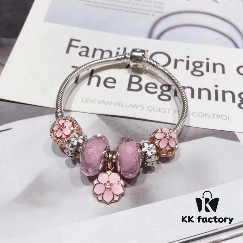 Pandora Rose Elegant Pink Peach Blossom 🌸 New Arrival! High-Quality Replica with Mall-Quality Materials, Perfect Craftsmanship Comparable to Authentic Counter Version! Featuring Silver Wire, Pink Faceted Glass Beads, Delicate Cherry Blossom Spacers, Hollow Pink Rose Peach Blossom Design, S925 Sterling Silver with Original Packaging!