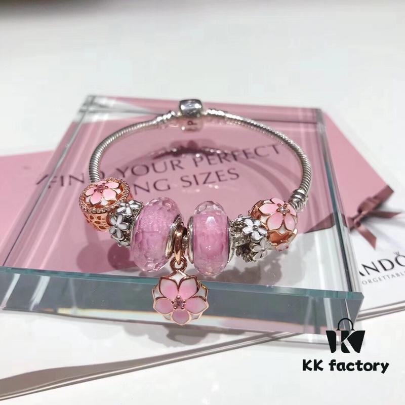 Pandora Rose Elegant Pink Peach Blossom 🌸 New Arrival! High-Quality Replica with Mall-Quality Materials, Perfect Craftsmanship Comparable to Authentic Counter Version! Featuring Silver Wire, Pink Faceted Glass Beads, Delicate Cherry Blossom Spacers, Hollow Pink Rose Peach Blossom Design, S925 Sterling Silver with Original Packaging!