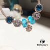 Pandora Bubble Blue Flower Cherry Blossom New Arrival! 1:1 Perfect Craftsmanship with Counter Materials, Bubble Blue Glass, Wealth Coin Charm, Heart of the Ocean, Pink Diamond Flower Pendant, S925 Silver with Original Packaging