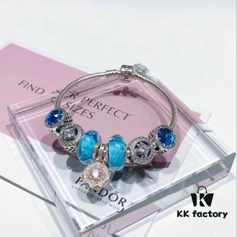 Pandora Bubble Blue Flower Cherry Blossom New Arrival! 1:1 Perfect Craftsmanship with Counter Materials, Bubble Blue Glass, Wealth Coin Charm, Heart of the Ocean, Pink Diamond Flower Pendant, S925 Silver with Original Packaging