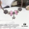 Pandora Silver Pink Elegant Orchid New Arrival! Silver pink faceted glass beads, heart spacer bead, elegant orchid pendant, sparkling diamond-like snowflake charm, S925 silver with official boutique packaging!
