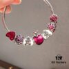 Pandora Disney Limited Edition Cute Mickey Heart Pink Enamel Murano Glass Bead Silver Bracelet