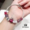 Pandora Disney Limited Edition Cute Mickey Heart Pink Enamel Murano Glass Bead Silver Bracelet