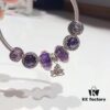 Pandora Imitation Level Purple Calm Lotus New Arrival! Silver Wire Purple Faceted Glass, Deep Purple Shiny Heart, Calm Lotus Design, S925 Silver with Original Packaging