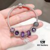 Pandora Imitation Level Purple Calm Lotus New Arrival! Silver Wire Purple Faceted Glass, Deep Purple Shiny Heart, Calm Lotus Design, S925 Silver with Original Packaging