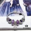 Pandora Imitation Level Purple Calm Lotus New Arrival! Silver Wire Purple Faceted Glass, Deep Purple Shiny Heart, Calm Lotus Design, S925 Silver with Original Packaging