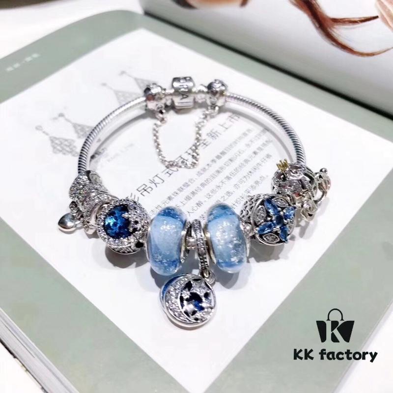 Revival! [Purchasing Level] Pandora New Arrival Blue Galaxy Series! Glow-in-the-Dark Silver Wire Blue Glass Bead, Sparkling Snowflakes, Cross Snowflake, Fairy Tale Pumpkin Carriage, Bow, Custom Made with S925 Sterling Silver, Quality Comparable to Counter Products, Welcome Comparison with Official Counter! Comes with Original Counter Packaging!