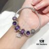 Pandora Imitation Level Purple Calm Lotus New Arrival! Silver Wire Purple Faceted Glass, Deep Purple Shiny Heart, Calm Lotus Design, S925 Silver with Original Packaging