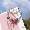 Pandora Cute Peach Blossom Sparkling Pendant Necklace - S925 Silver, Luminous Enamel Flower, Diamond-Cut Star Bead, Heart Safety Chain, Pacifier Charm, Box Chain Design