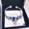 Pandora Blue Pearl Bow Knot Bracelet - New Arrival with Sparkling Blue Faceted Glass and Snowflake Cat's Eye