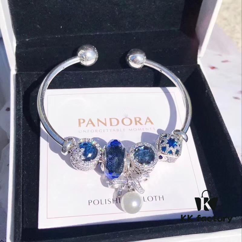 Pandora Blue Pearl Bow Knot Bracelet - New Arrival with Sparkling Blue Faceted Glass and Snowflake Cat's Eye