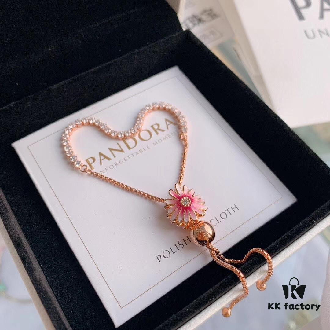 Pandora 2020 Newest Garden Collection 'Pink Daisy' Bracelet Set - Rose Gold Adjustable Bracelet, Fresh and Elegant, Perfect for Wearing or Gifting