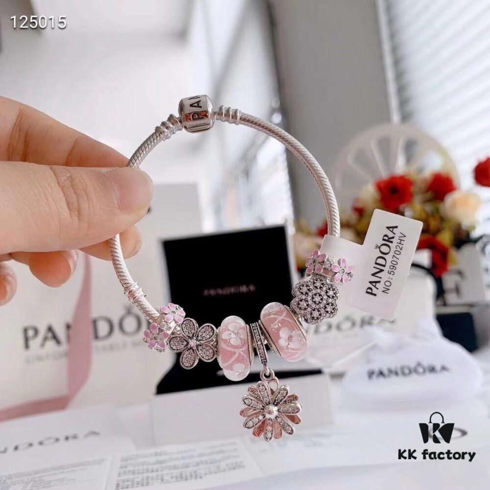 2020 Pandora Newest Garden Collection 'Pink Daisy' Bracelet Set