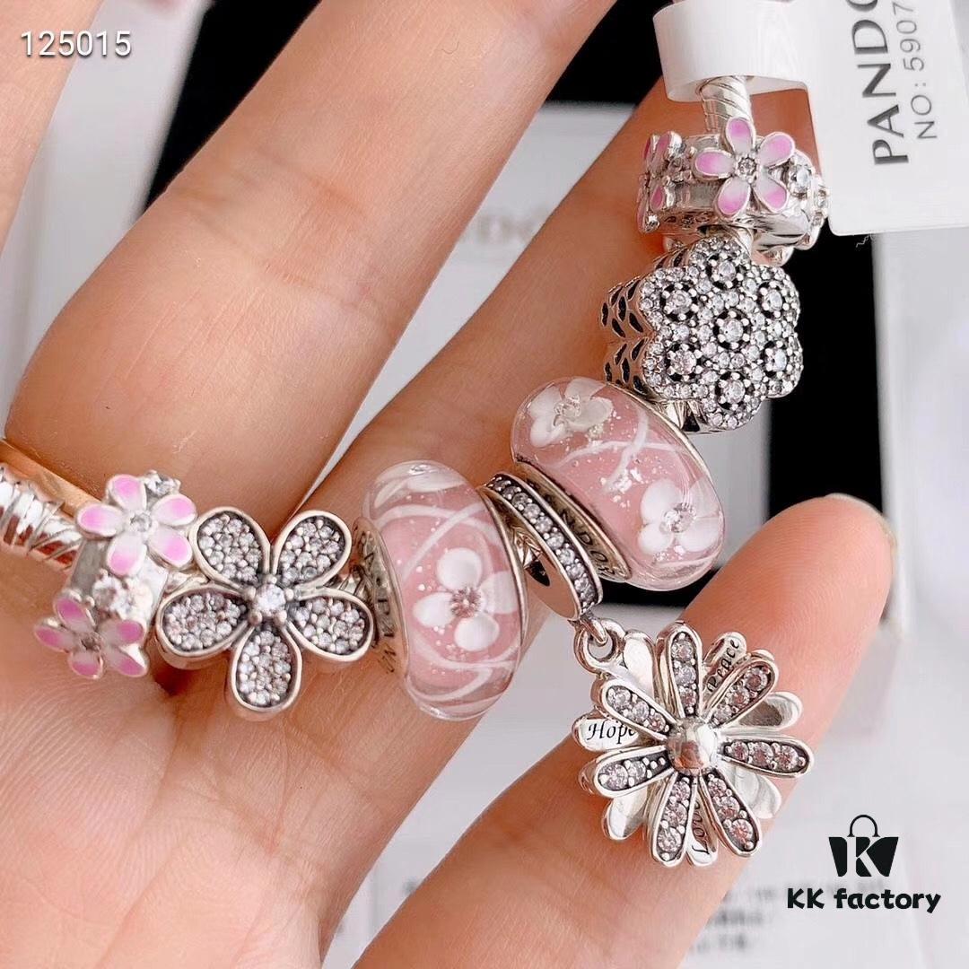 2020 Pandora Newest Garden Collection 'Pink Daisy' Bracelet Set