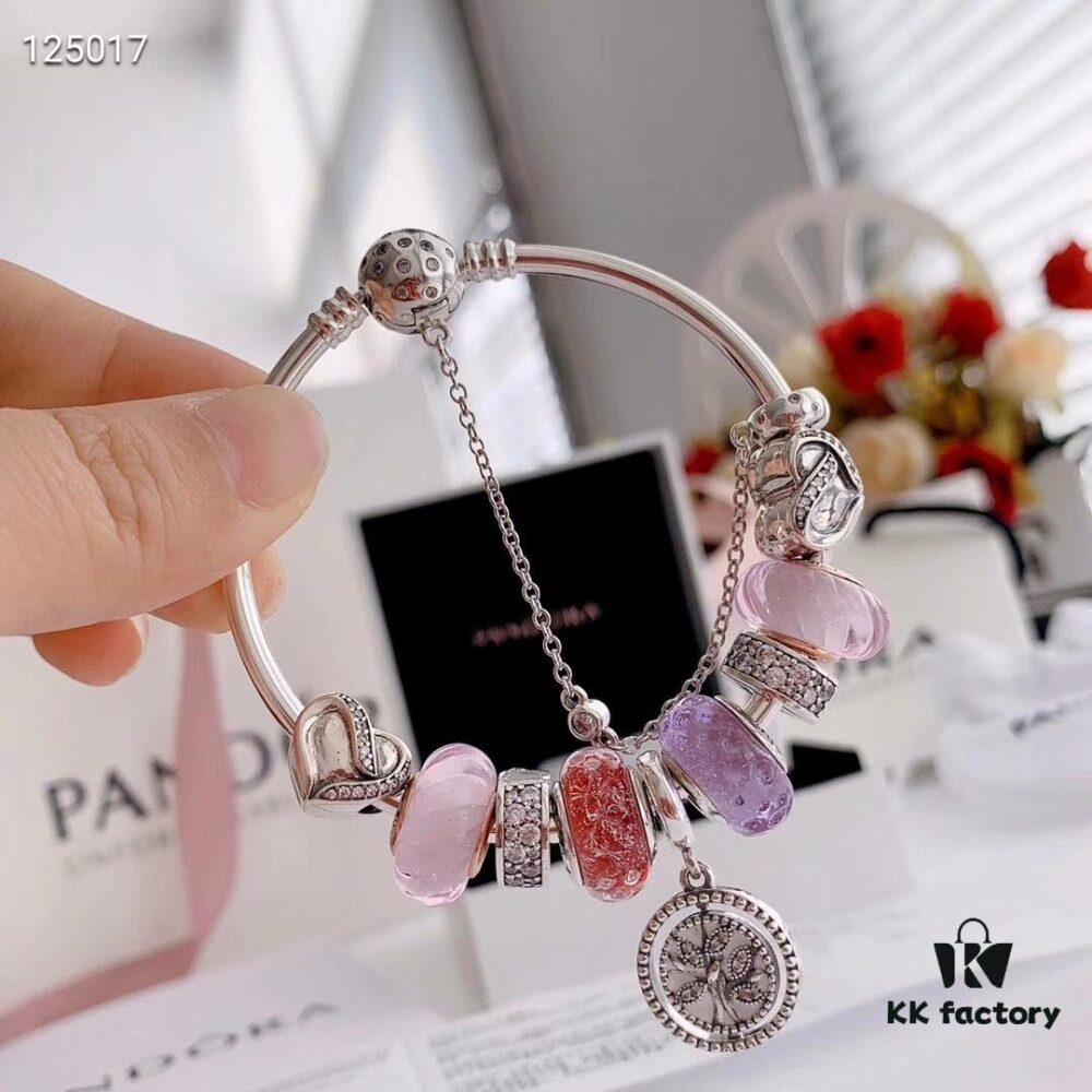 2020 Pandora Newest 'Lavender' Wave-shaped Murano Glass Bead Bracelet Set