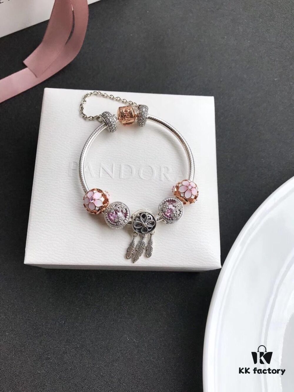 Pandora • Peach Blossom Series • Genuine 925 Sterling Silver Handcrafted Bracelet with Enamel and Imported Sparkling Zirconia