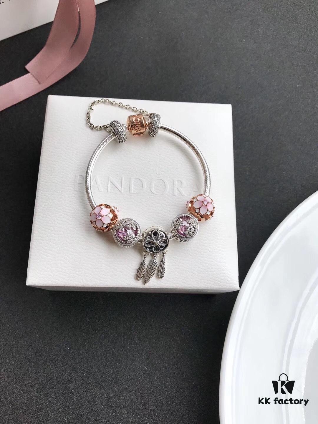 Pandora • Peach Blossom Series • Genuine 925 Sterling Silver Handcrafted Bracelet with Enamel and Imported Sparkling Zirconia