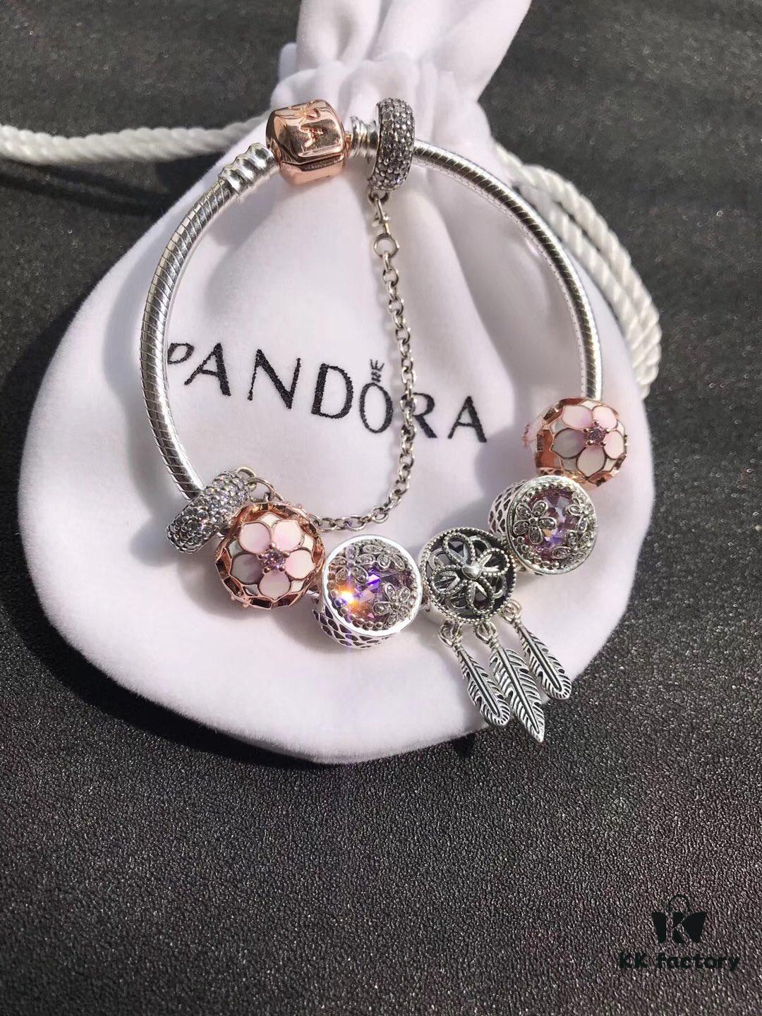 Pandora • Peach Blossom Series • Genuine 925 Sterling Silver Handcrafted Bracelet with Enamel and Imported Sparkling Zirconia