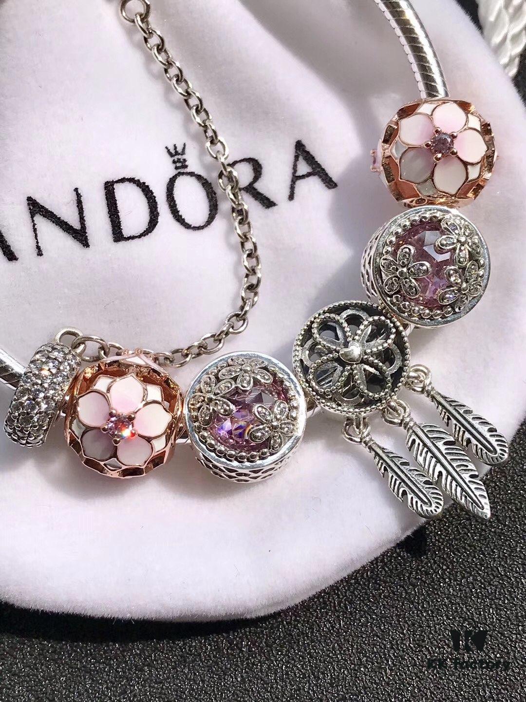 Pandora • Peach Blossom Series • Genuine 925 Sterling Silver Handcrafted Bracelet with Enamel and Imported Sparkling Zirconia