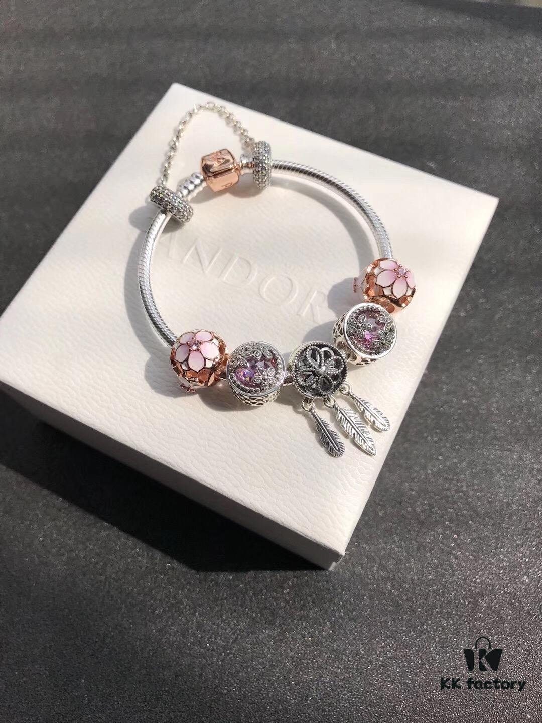 Pandora • Peach Blossom Series • Genuine 925 Sterling Silver Handcrafted Bracelet with Enamel and Imported Sparkling Zirconia