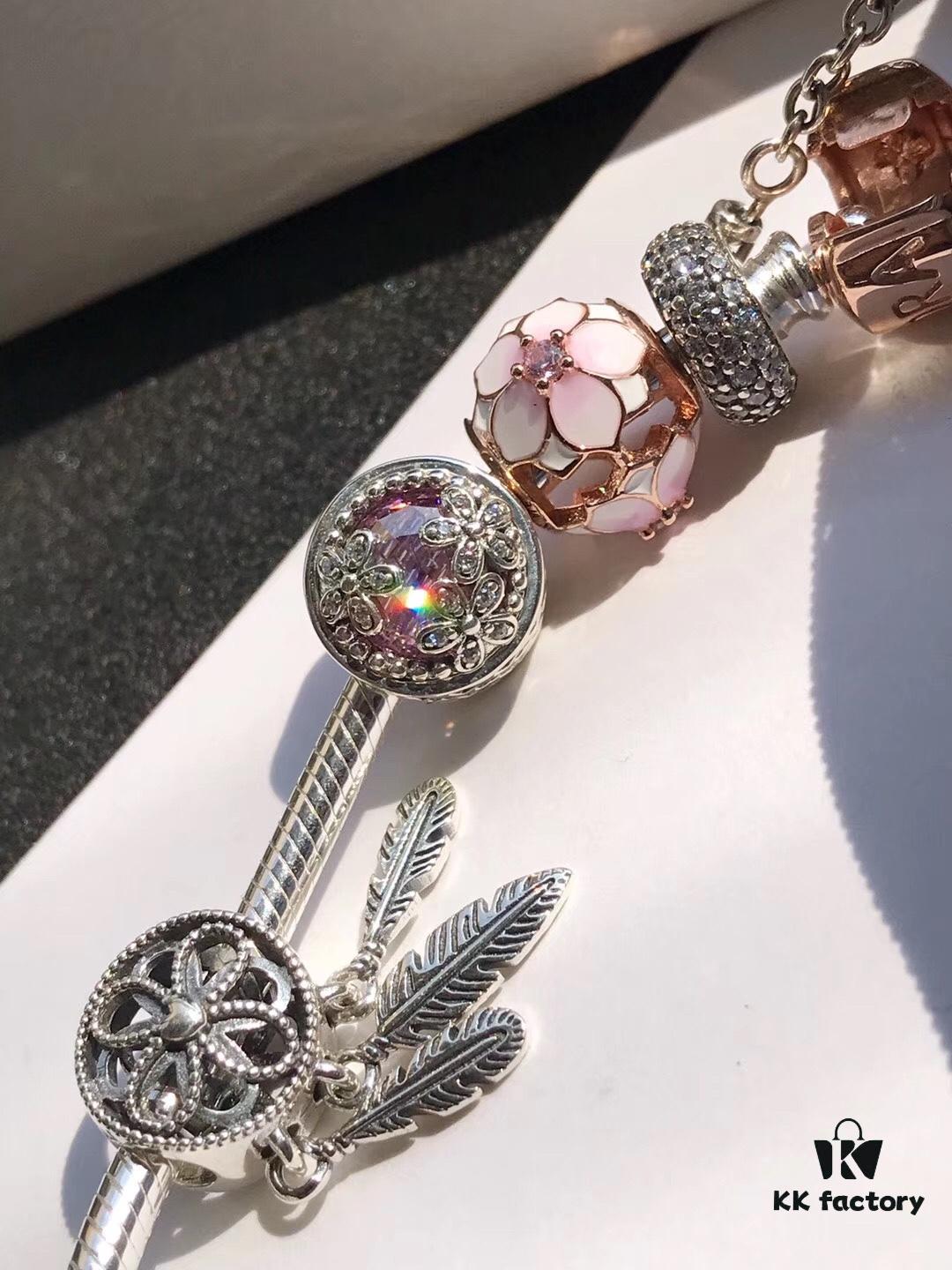 Pandora • Peach Blossom Series • Genuine 925 Sterling Silver Handcrafted Bracelet with Enamel and Imported Sparkling Zirconia