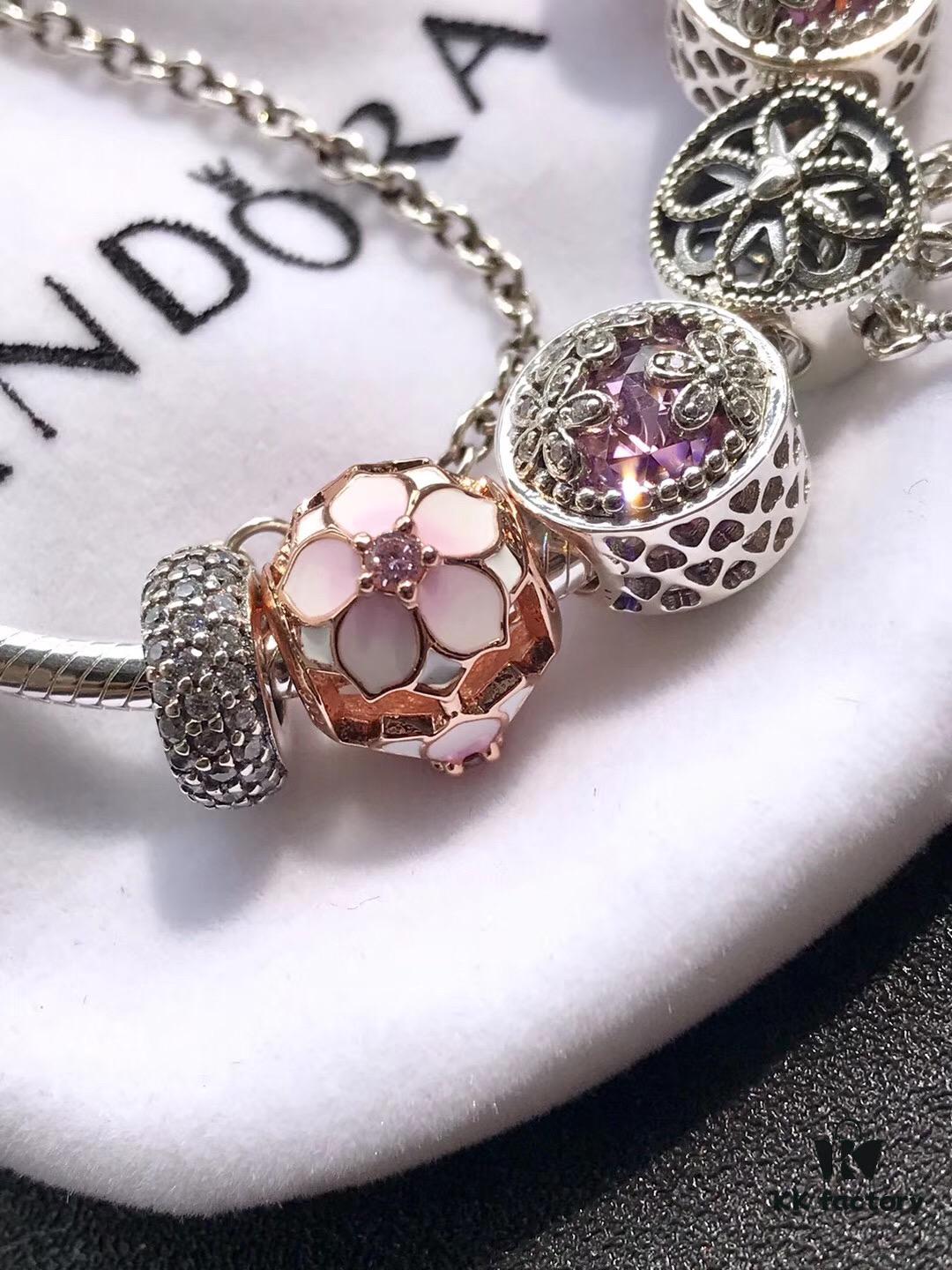 Pandora • Peach Blossom Series • Genuine 925 Sterling Silver Handcrafted Bracelet with Enamel and Imported Sparkling Zirconia