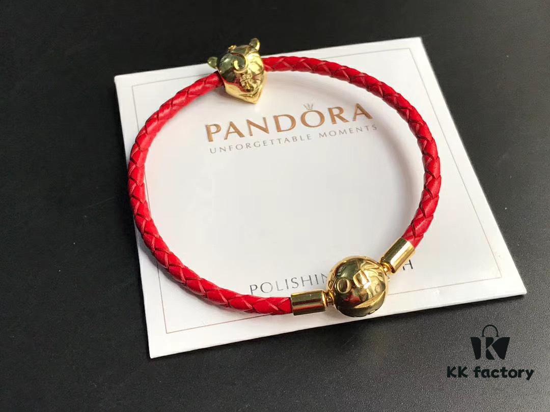 Pandora New Year of the Rat Red String Bracelet, Customizable Size, 18K Gold Plated Copper-Silver Alloy