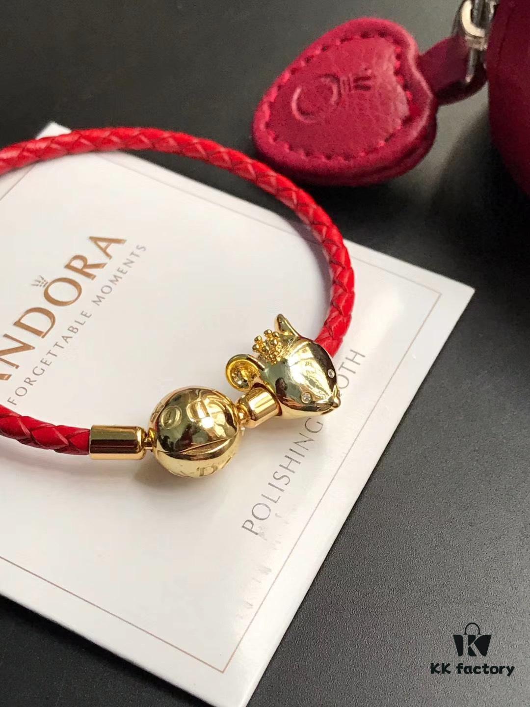 Pandora New Year of the Rat Red String Bracelet, Customizable Size, 18K Gold Plated Copper-Silver Alloy
