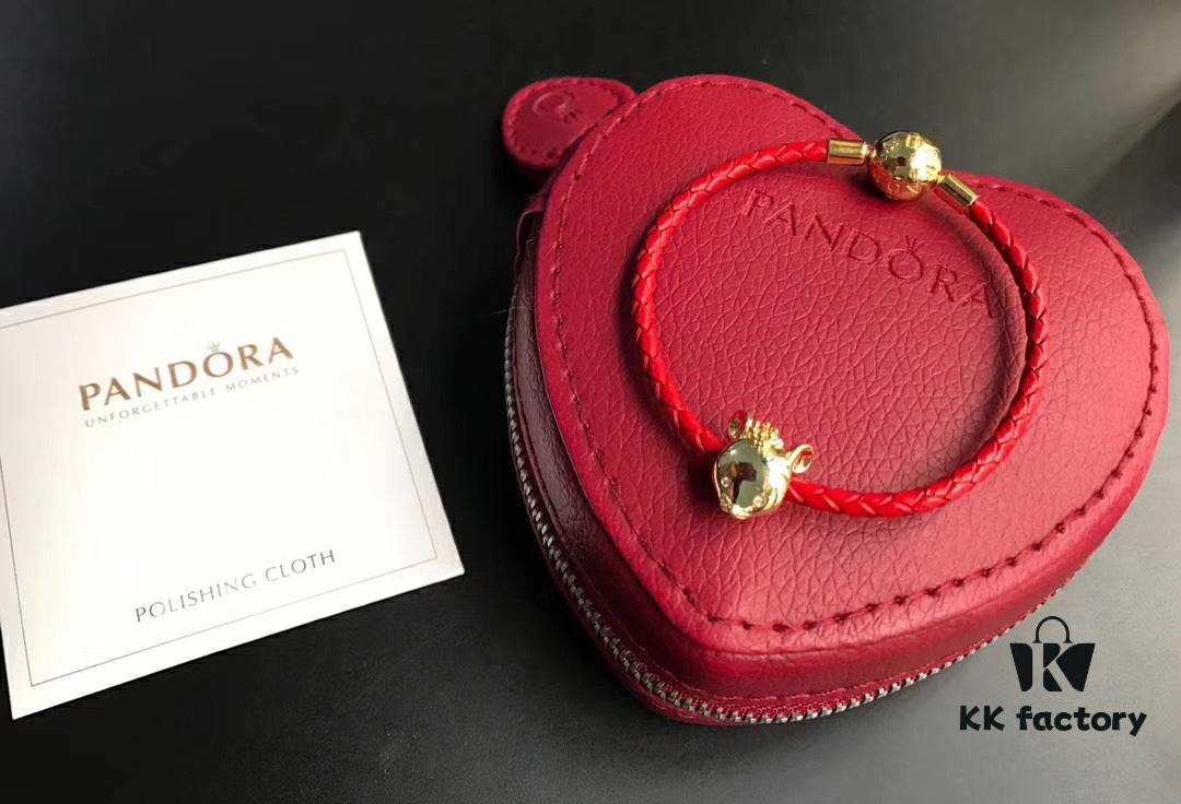 Pandora New Year of the Rat Red String Bracelet, Customizable Size, 18K Gold Plated Copper-Silver Alloy